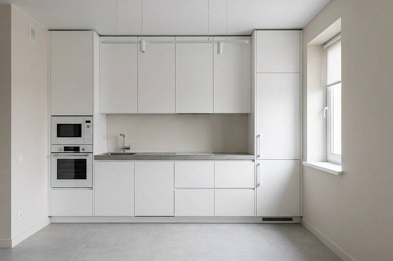 монохромная кухня для студии